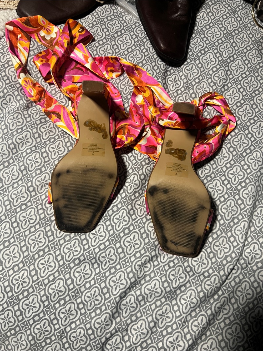 Express Pink & Orange Floral Wrap-Heel Sandals - Picture 3 of 3
